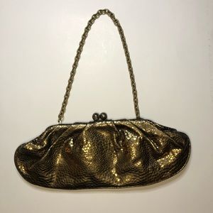 FRANCHI Gold Metallic Convertible Clutch w/ Chain
